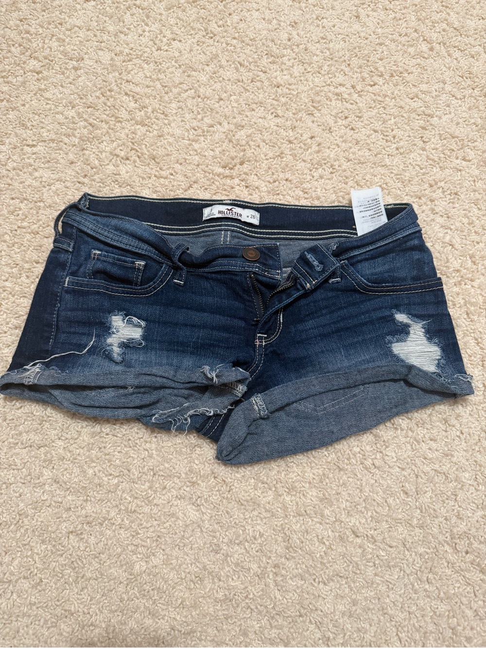 Hollister Women's Dark Indigo Distressed Roll-Cuff Denim Shorts